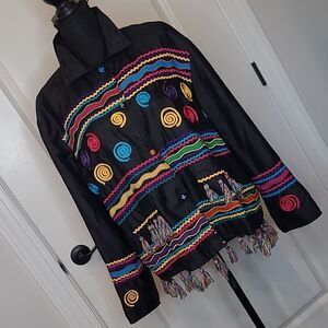 Allure Black Silk Colorful Tassels Lightweight Jacket